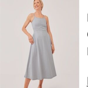 Pact Women's Fit & Flare Midi Dress Size M Tide Stripe Dress NWT Regular Length